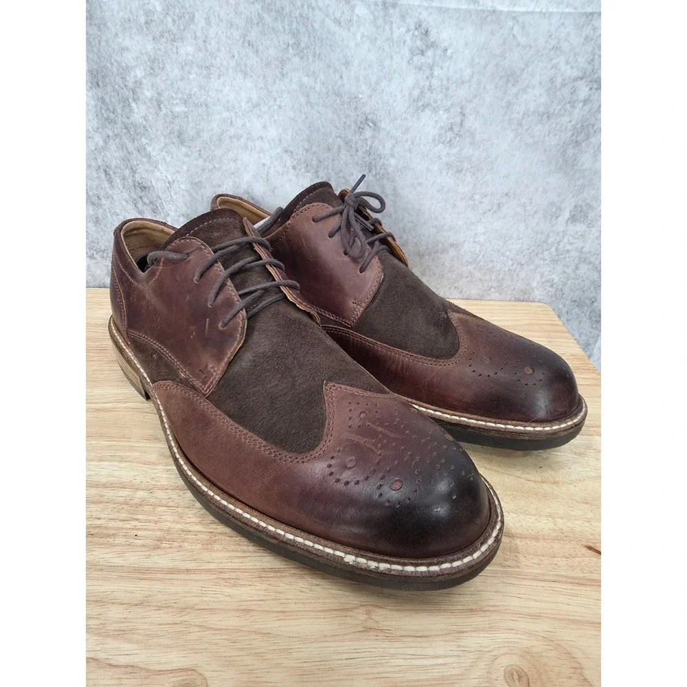 ECCO Kenton Derby Shoes Mens 12 EU 46 Brown Suede Leather Wingtip Oxford Comfort